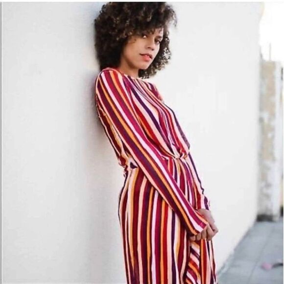 Zara Striped Retro Mesh Maxi Dress Multicolor Size L NWOT - Picture 2 of 10